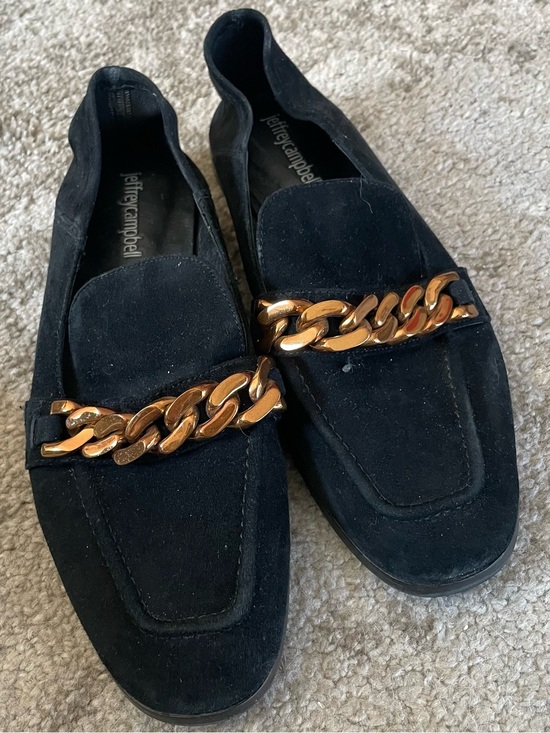 Jeffrey Campbell Shoes - Jeffrey Campbell Black Suede Loafers with Gold Chain Size 8